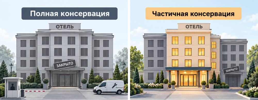 Полная или частичная консервация отеля