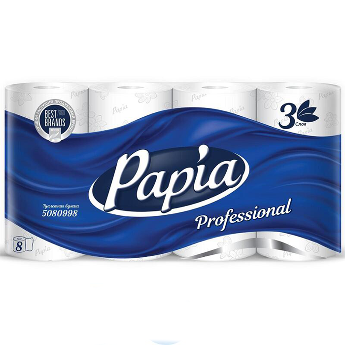 Бумага туалетная Papia Professional 3-слойная белая (7 упаковок х 8 рулонов)