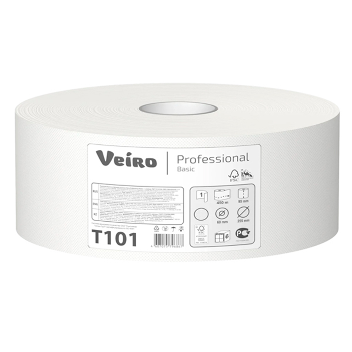 Бумага туалетная рулонная Veiro Professional Basic белая Т101 (6 рулонов х 450 м)