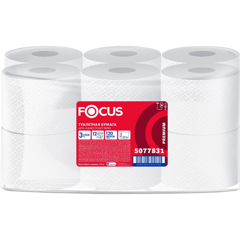 Бумага туалетная рулонная Focus Jumbo Premium (12 рулонов х 120 м)