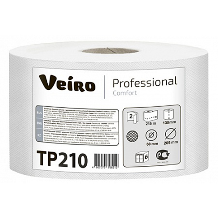 Бумага туалетная рулонная Veiro Professional Comfort ТP210 (6 рулонов х 215 м)