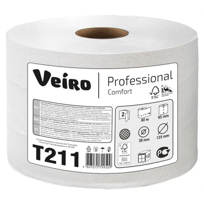 Бумага туалетная рулонная Veiro Professional Comfort T211 (12 рулонов х 80 м)