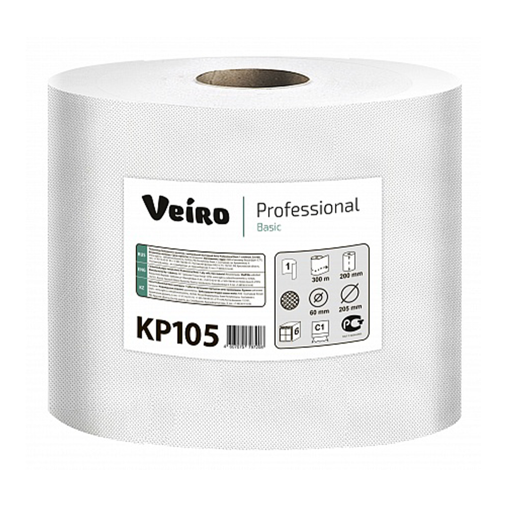 Бумажные полотенца в рулонах с центральной вытяжкой Veiro Professional Basic KP105 (6 рулонов в упаковке)