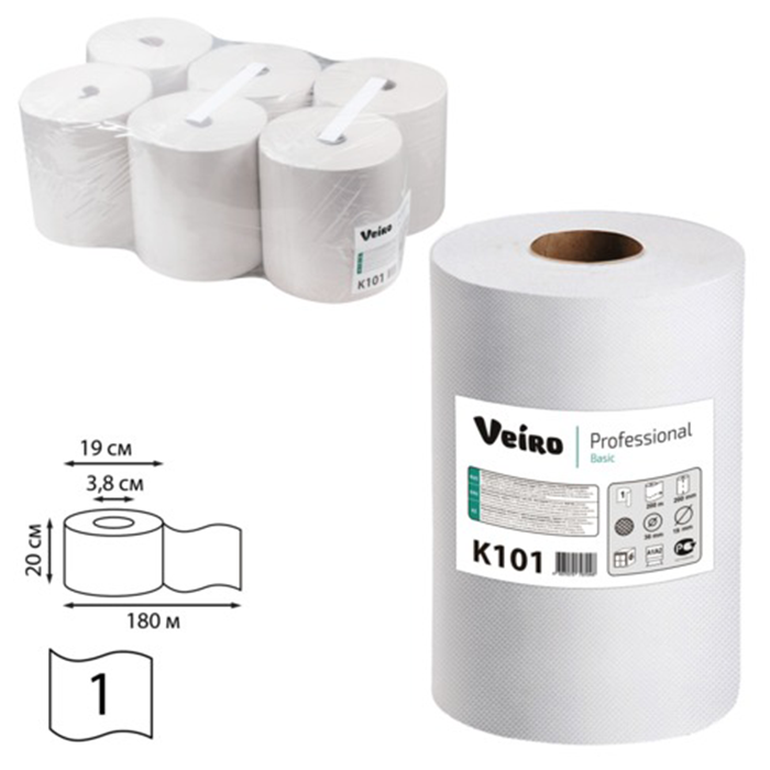 Бумажные полотенца в рулонах Veiro Professional Basic К101 (6 рулонов в упаковке)