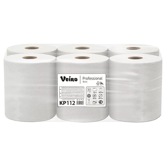 Бумажные полотенца в рулонах Veiro Professional Basic ультрапрочные KP112 (6 рулонов в упаковке)