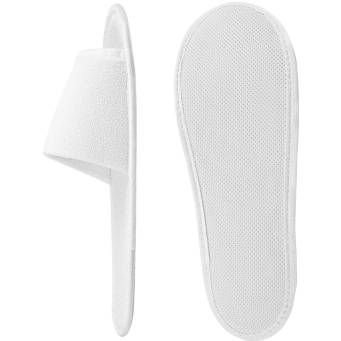 Тапочки одноразовые махровые открытый мыс подошва 3 мм белые М-21 (150 пар в упаковке)