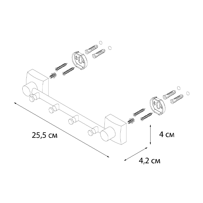 Планка 4 крючка Fixsen Kvadro FX-61305-4