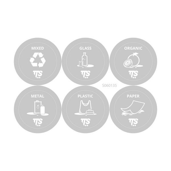 Мусорное ведро с крышкой TTS Lindy Swing белое, 50 л, набор этикеток для раздельного сбора мусора