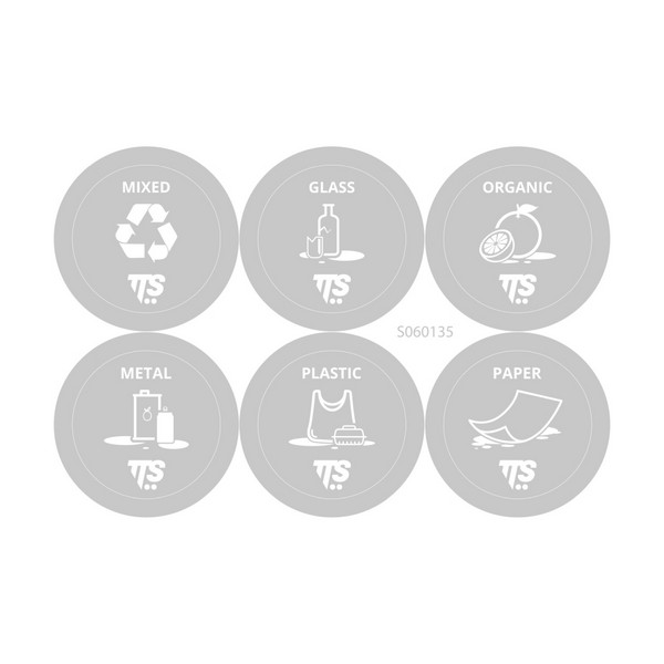 Мусорное ведро с крышкой TTS Lindy Swing, белое, 25 л, набор этикеток для раздельного сбора мусора