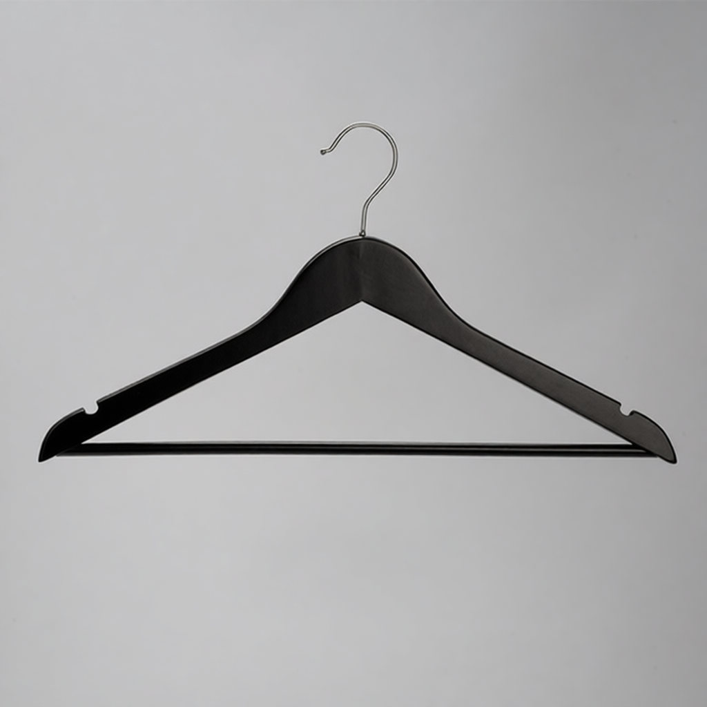 Вешалка-плечики для одежды с противоскользящими вставками MC30N-T150B(черн)