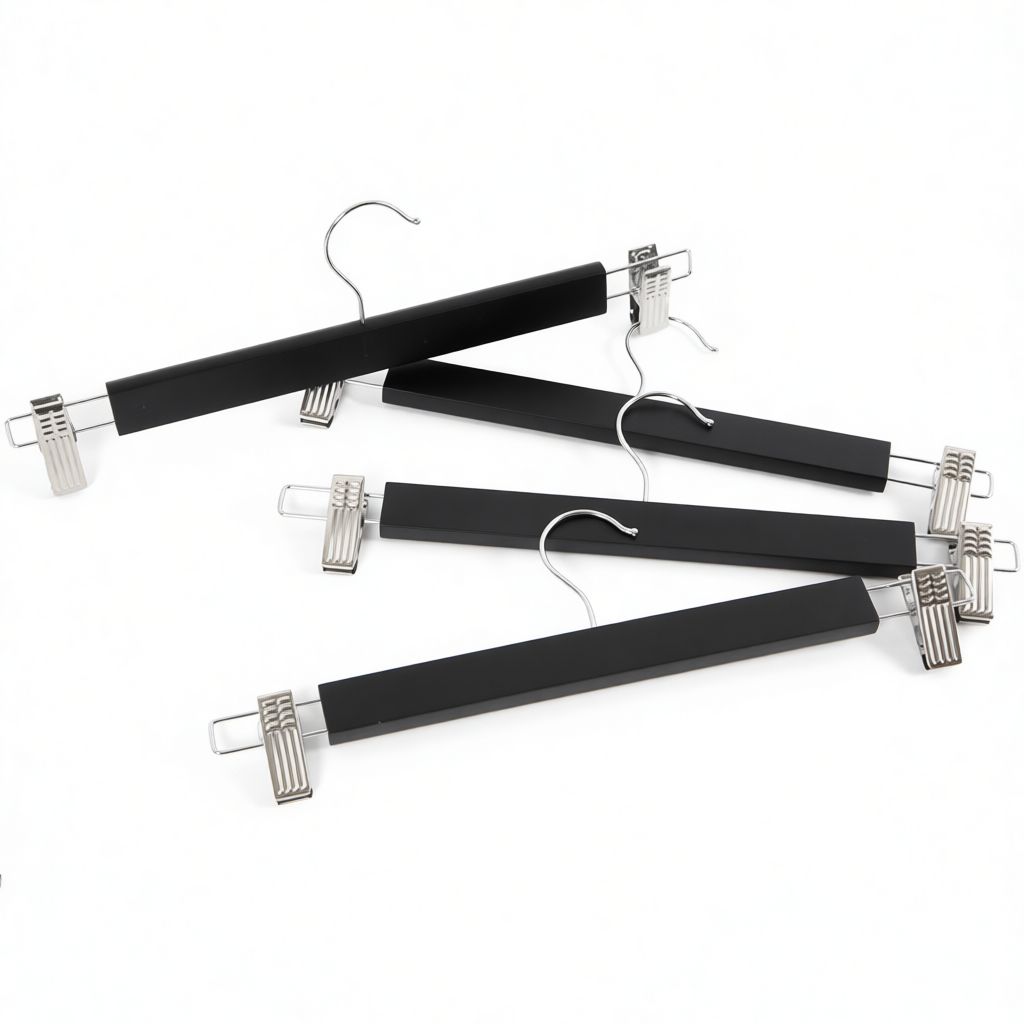 Вешалка-плечики для одежды деревянная с прищепками MWS 006-32(черн)