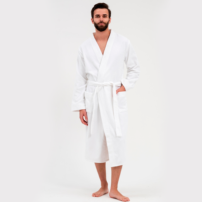 Халат махровый с планкой унисекс белый 380 г/м²