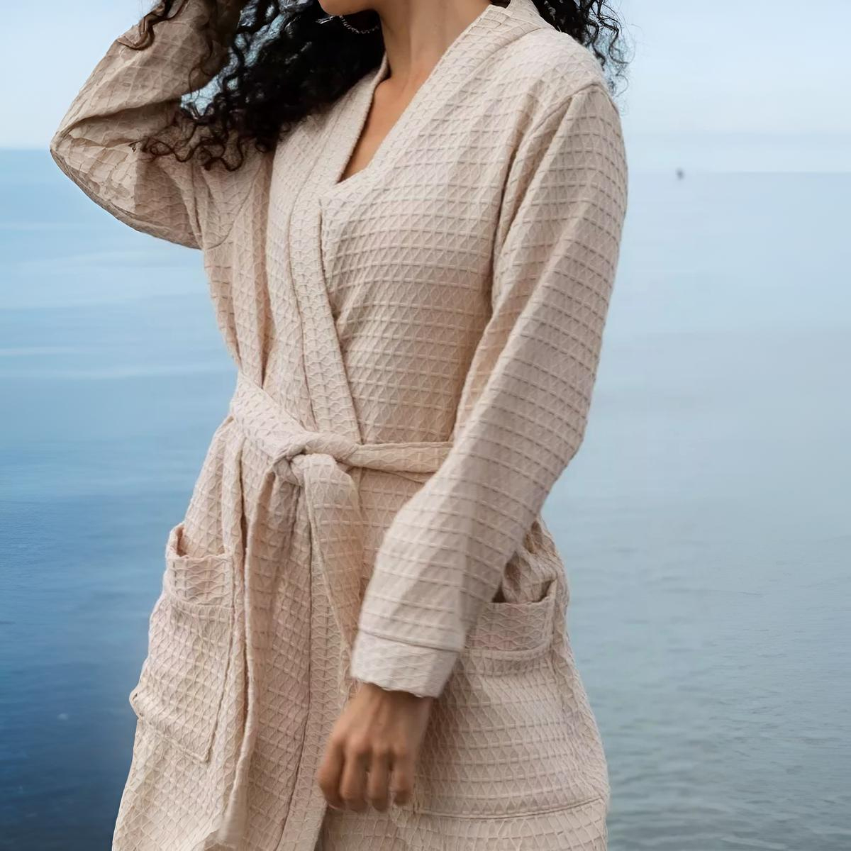 Халат вафельный бежевый для отелей