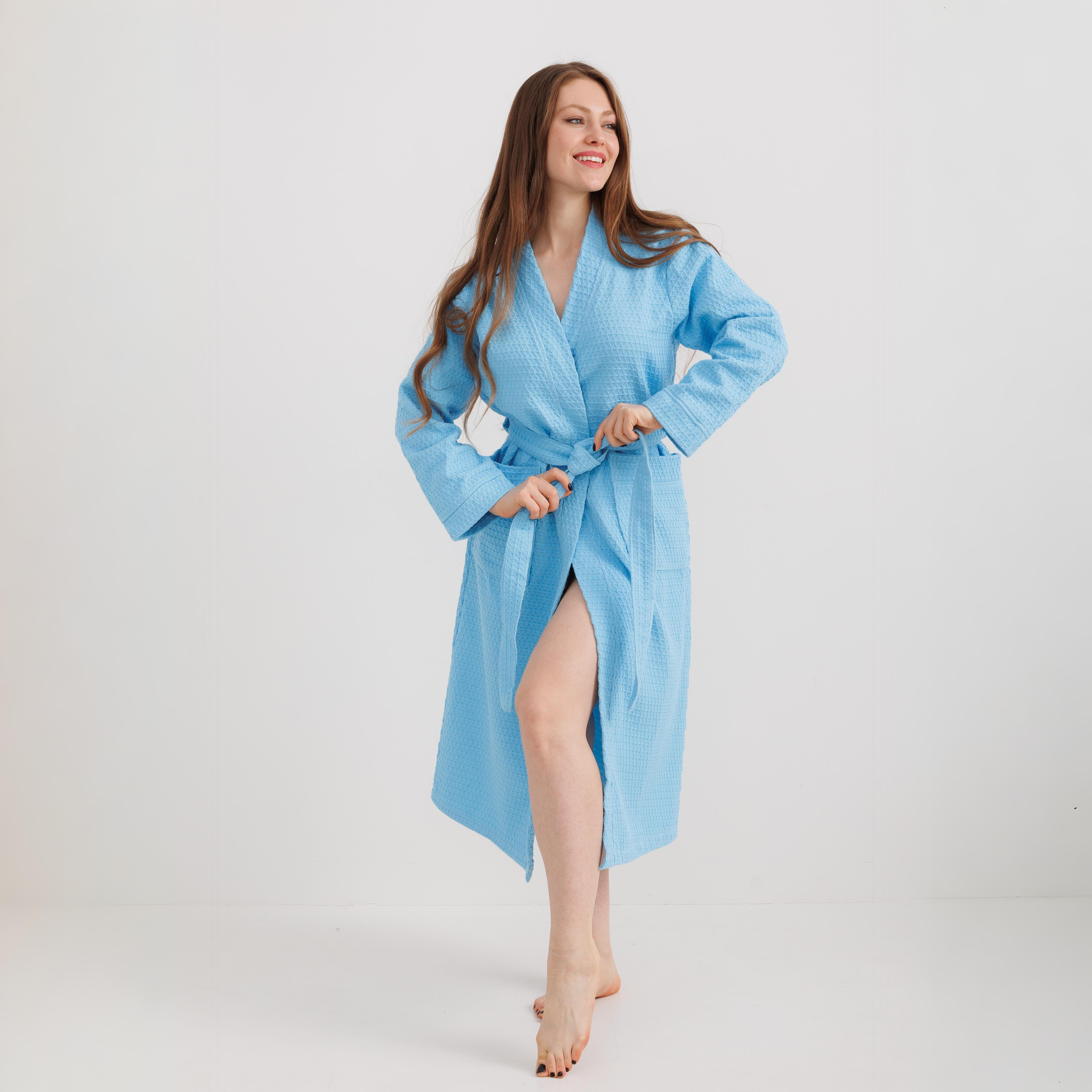 Халат вафельный голубой для отелей