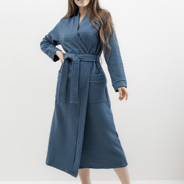 Халат вафельный светло-синий для отелей