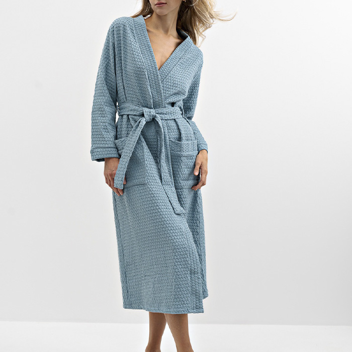 Халат вафельный серо-зеленый для отелей