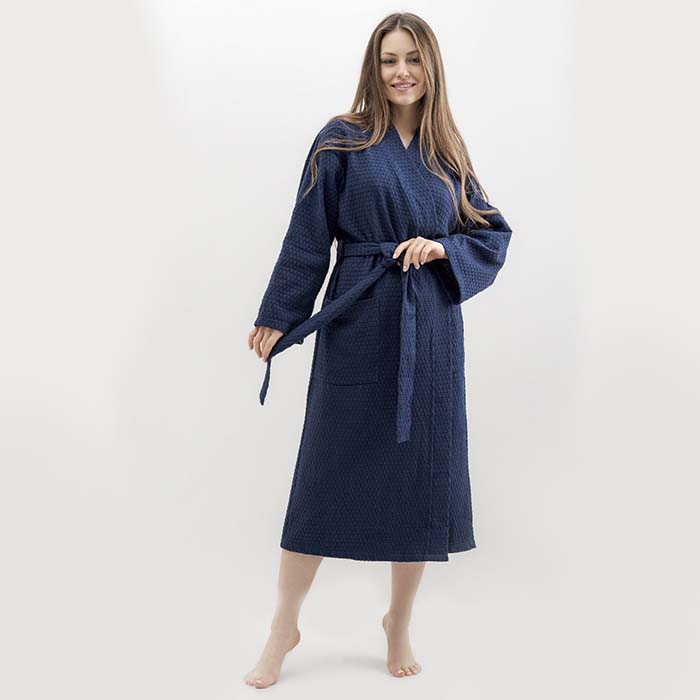 Халат вафельный темно-синий для отелей