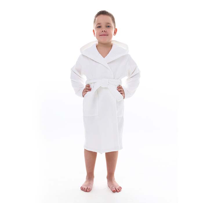 Халат детский махровый с капюшоном белый 380 г/м²
