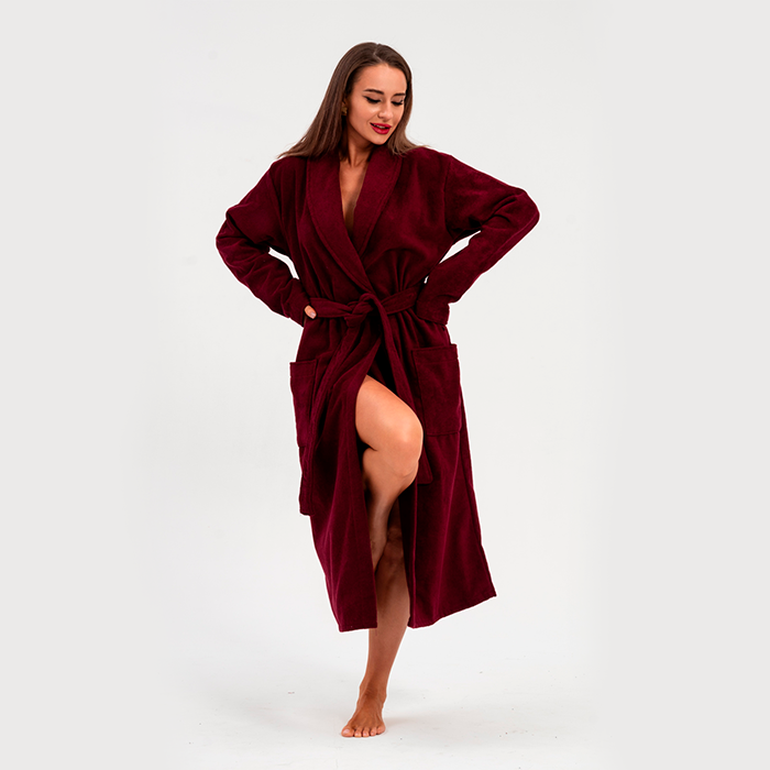 Халат махровый с шалькой бордовый 380 г/м²