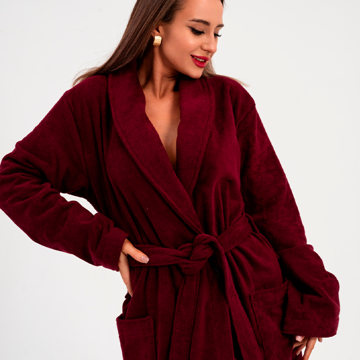 Халат махровый с шалькой бордовый 380 г/м²
