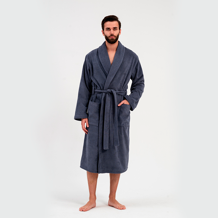 Халат махровый с шалькой серый 380 г/м²