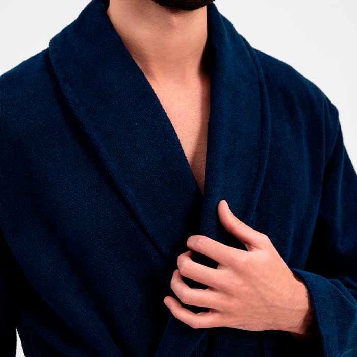 Халат махровый с шалькой темно-синий 380 г/м²