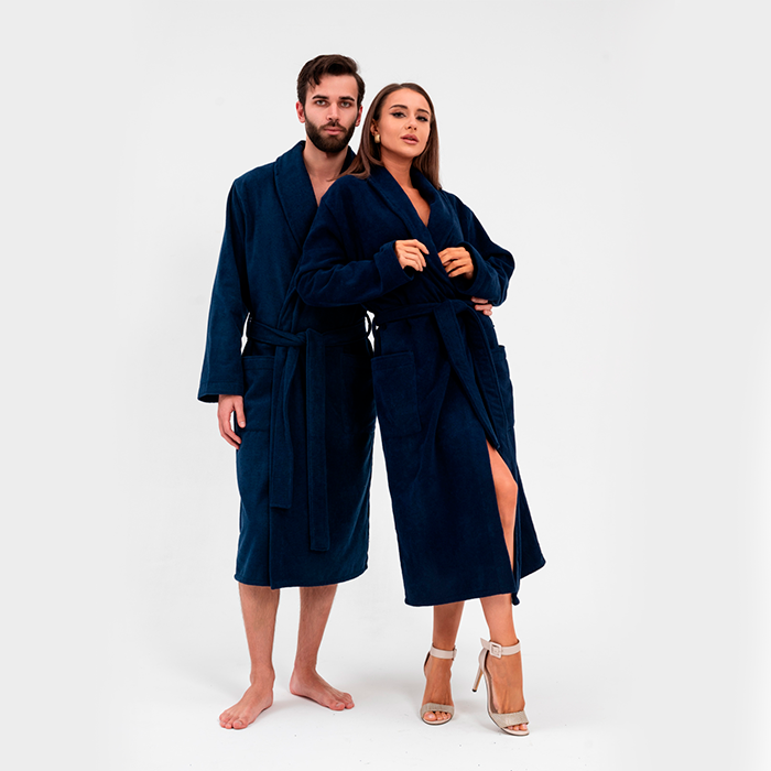 Халат махровый с шалькой темно-синий 380 г/м²
