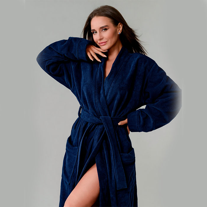 Халат махровый с планкой темно-синий 380 г/м²