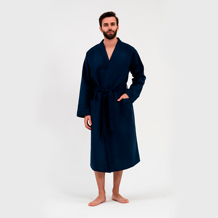 Халат вафельный унисекс темно-синий 225  г/м²