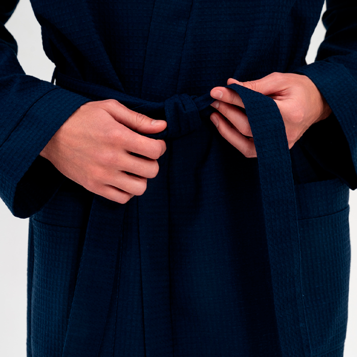 Халат вафельный унисекс темно-синий 225  г/м²