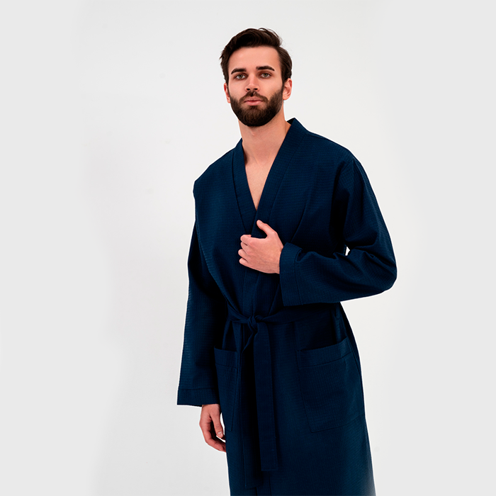 Халат вафельный унисекс темно-синий 225  г/м²