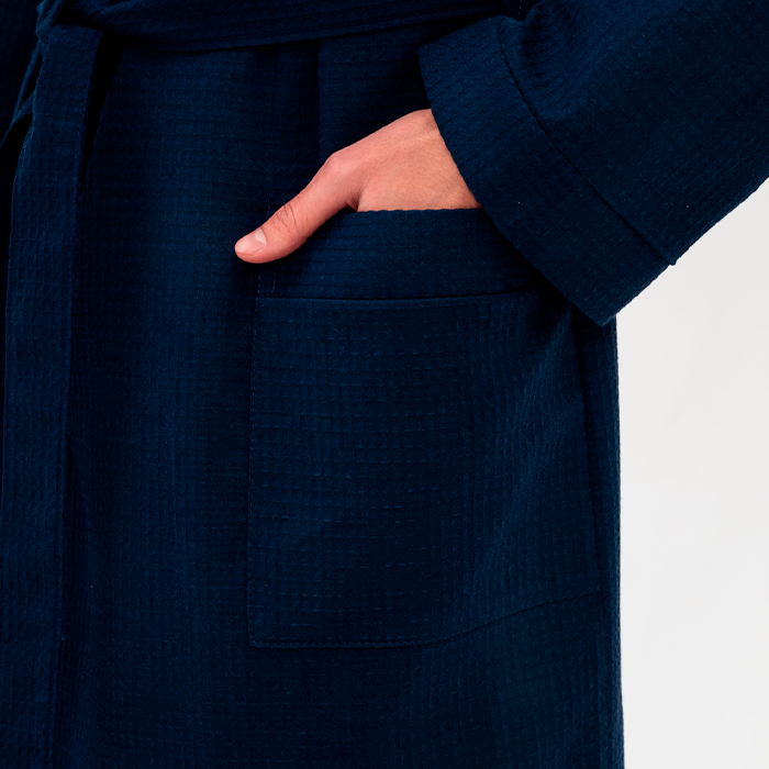 Халат вафельный унисекс темно-синий 225  г/м²