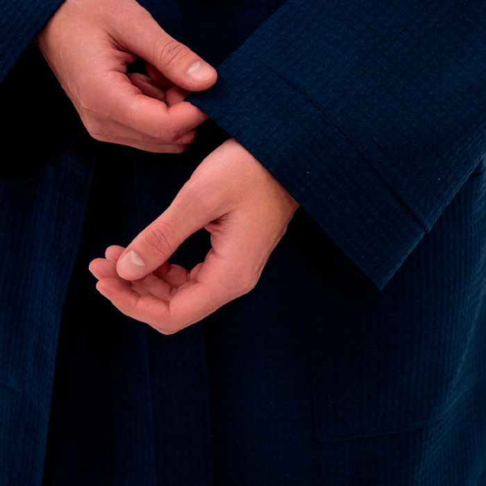 Халат вафельный унисекс темно-синий 225  г/м²