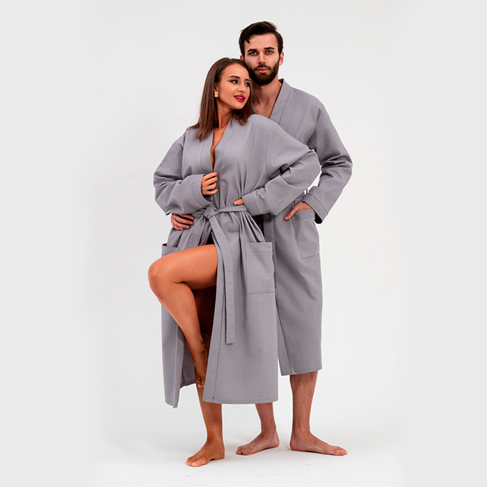 Халат вафельный унисекс серый 225  г/м²