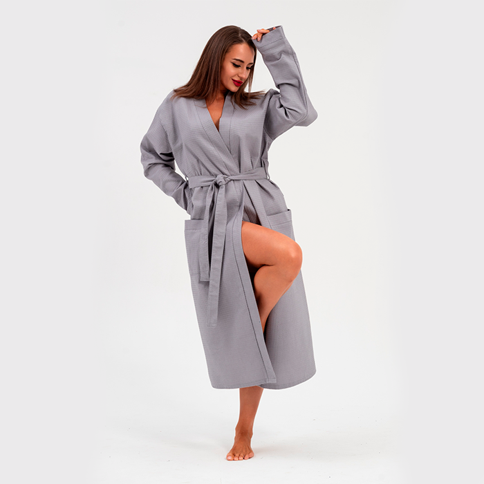 Халат вафельный унисекс серый 225  г/м²