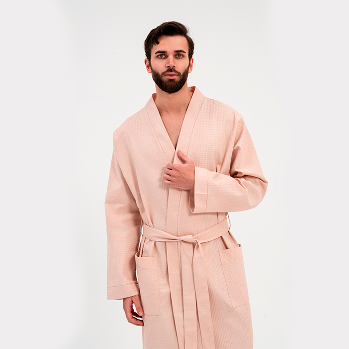 Халат вафельный унисекс бежевый 225  г/м²