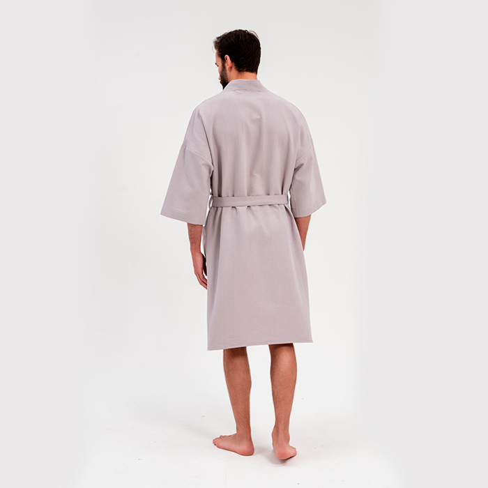 Халат вафельный унисекс кимоно серый 250  г/м²