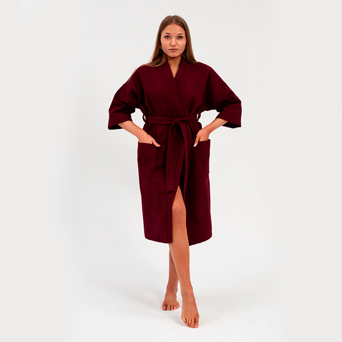 Халат вафельный унисекс кимоно бордо 250 г/м²