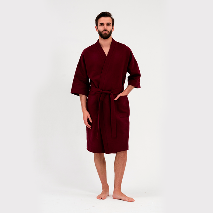 Халат вафельный унисекс кимоно бордо 250 г/м²
