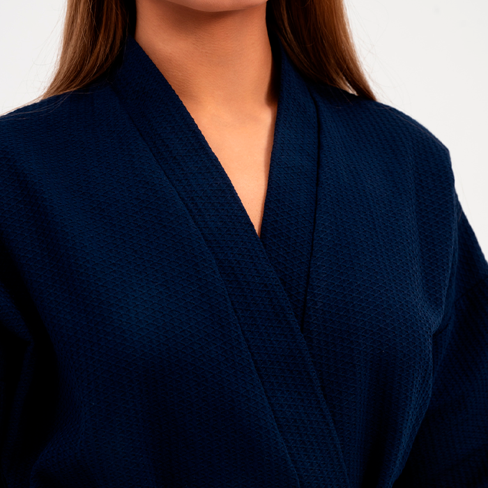 Халат вафельный унисекс кимоно темно-синий 250 г/м²