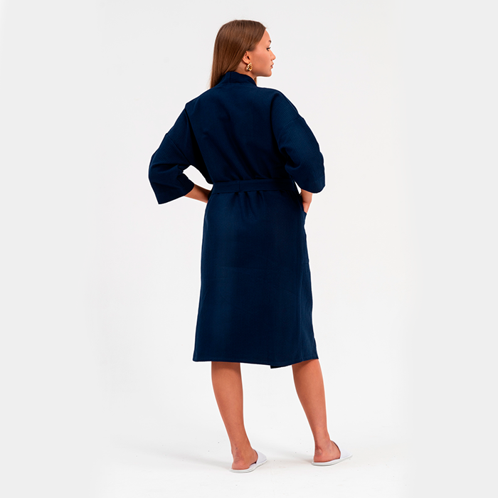 Халат вафельный унисекс кимоно темно-синий 250 г/м²