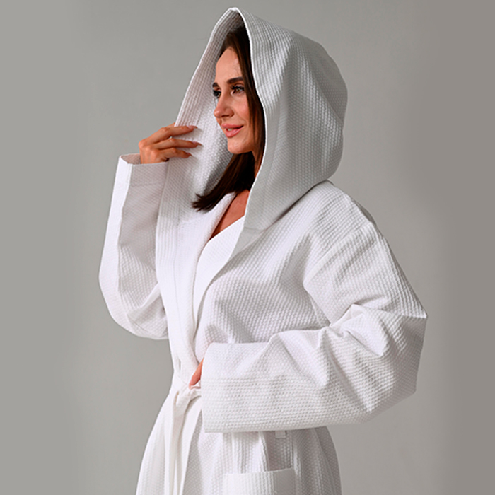 Халат вафельный с капюшоном белый 225 г/м²