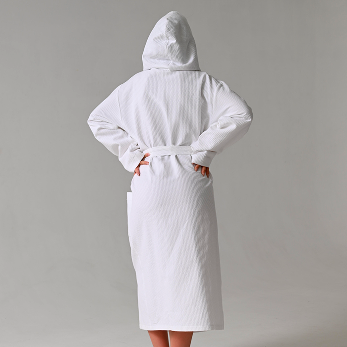 Халат вафельный с капюшоном белый 225 г/м²