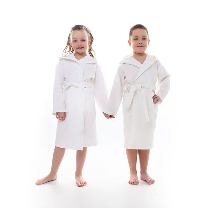 Халат детский вафельный унисекс белый с капюшоном 250 г/м²
