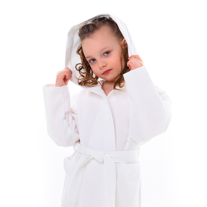 Халат детский вафельный унисекс белый с капюшоном 250 г/м²