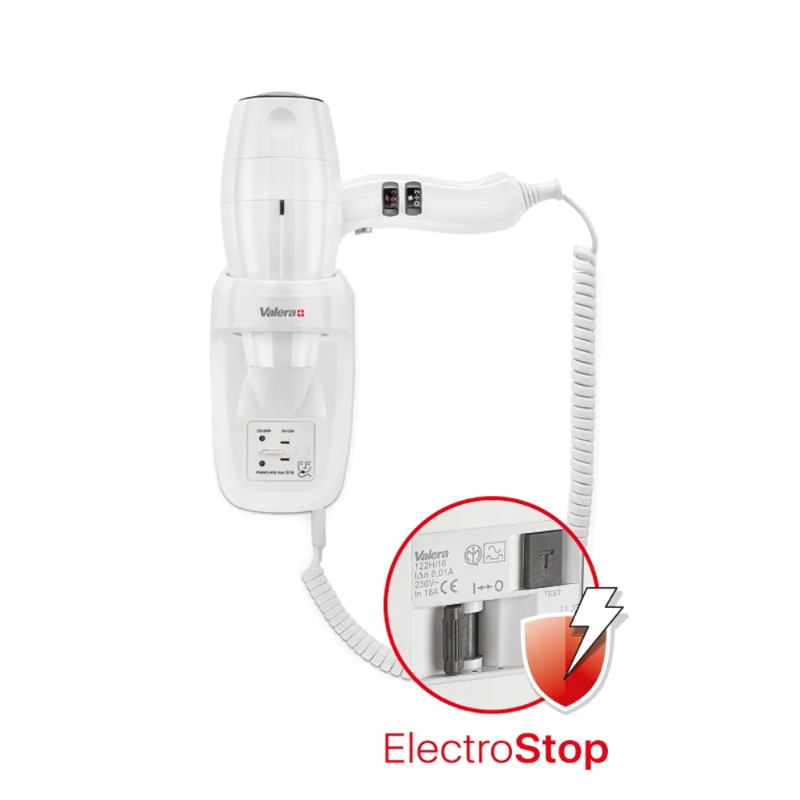 Фен для волос настенный Valera Hospitality Silent Jet Protect 2000 Shaver (586.10/044.06)